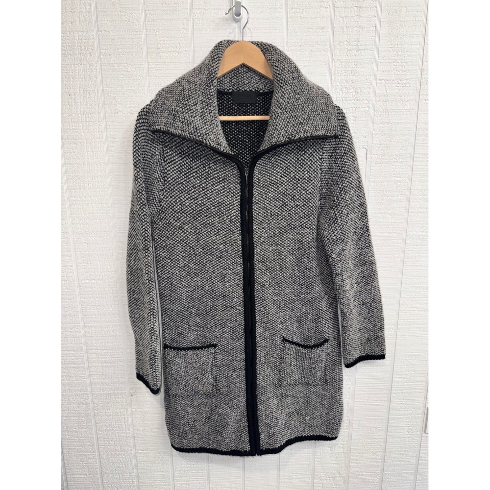 Mary Firenze Zip Front Cardigan Womens Black White Wool Blend Knit Italy OS